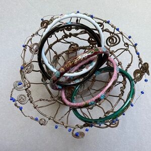 VINTAGE CLOISONNE Bracelet Set (5) Bangles Flowers Leaves Vines (8)